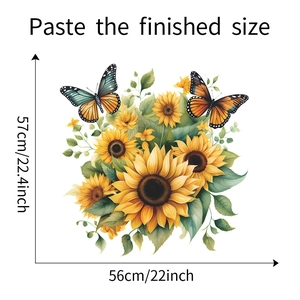 Sunflower and butterfly wall sticker detail showing finished size of 57cm by 56cm
