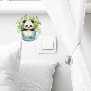 Panda in tea cup decorative wall sticker for light switch decor in bedroom and living room