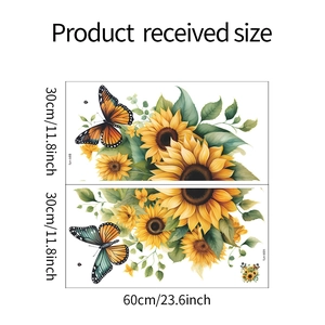 Detailed dimensions of sunflower and butterfly wall stickers with 30x60cm scale markings