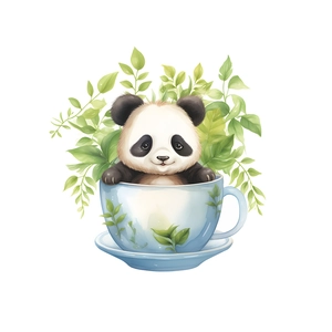 Creative watercolor red panda in blue teacup wall sticker for home living room decor