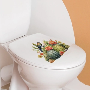 Tropical cactus wall sticker with colorful bird for bathroom toilet lid decoration