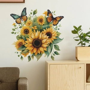 Artistic sunflower and butterfly wall decals for living room and bedroom home decoration