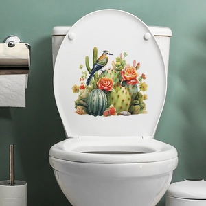 Waterproof PVC Tropical Cactus Bird Toilet Sticker Bathroom Decorative Wall Decal Floral Home Decor Mural fun-m39