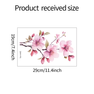 Detail view of pink plum blossom wall sticker layout with size 29cm x 19cm dimensions