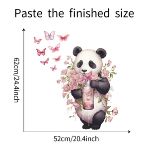 Dimensions détaillées pour sticker mural décoratif panda mignon et papillons roses