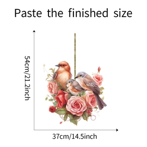 Détails du sticker mural oiseaux et roses avec dimensions finies de 54x37cm indiquées