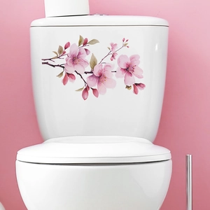 Self-adhesive pink cherry blossom flower wall stickers for bathroom toilet decoration