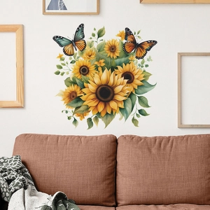 Vibrant sunflower and butterfly wall decals for cozy living room wall decoration