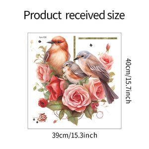 Feuille détaillée montrant les dimensions des stickers muraux oiseaux et roses