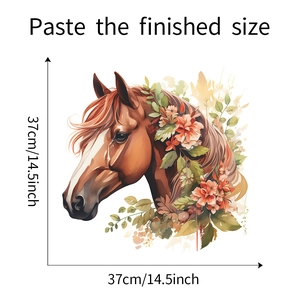 Détail du stickers mural cheval et fleurs aquarelle avec dimensions de 37cm
