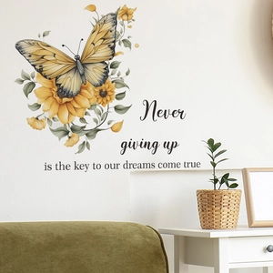 Never Giving Up Quote Motivational Wall Sticker Sunflower Butterfly PVC Removable Decal For Living Room Bedroom Decor