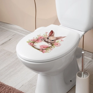 Cartoon rabbit and flower teacup wall sticker for bathroom toilet lid decoration