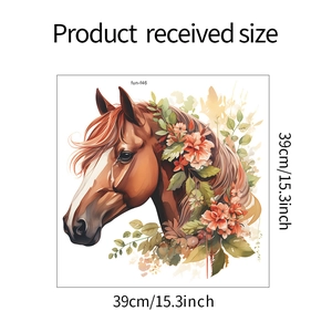 Détail du sticker mural cheval et fleurs avec dimensions 39cm par 15,3 pouces taille