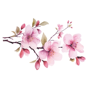 Self-adhesive floral plum blossom wall sticker with watercolor cherry blossoms for bathroom