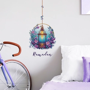 Ramadan purple flower lantern wall sticker for home bedroom living room decor