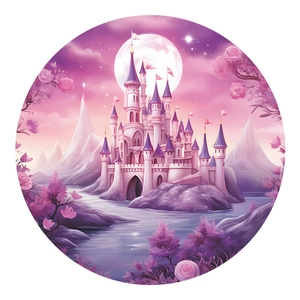 Sticker mural château rose et violet féerique avec forêt lunaire pour chambre de fille