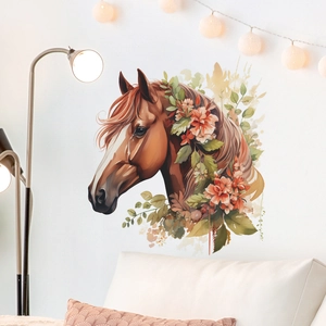 Sticker mural créatif avec cheval et fleurs pour déco de chambre et salon