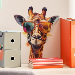 Sticker mural girafe créatif avec lunettes orange pour décoration de salon moderne