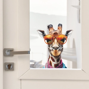 Süßer Giraffen Wandaufkleber mit Sonnenbrille und Leoparden-Schal für Glasfenster
