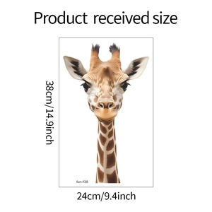Détail du sticker mural girafe montrant les dimensions 38x24cm et la texture réaliste