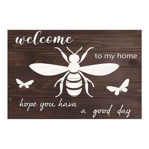 Welcome To My Home dark wood grain wall plaque with bee and butterfly patterns