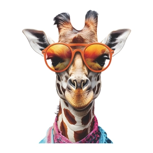 Cartoon Giraffe Wandaufkleber mit orangefarbener Sonnenbrille und Schal für Hausdeko