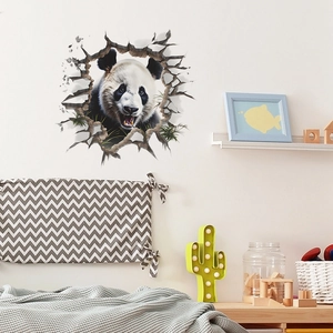 3D panda breaking through wall wall sticker for home living room decor
