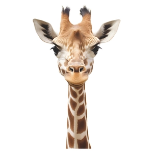 Sticker mural tête de girafe avec motifs quadrillés marrons sur fond blanc épuré