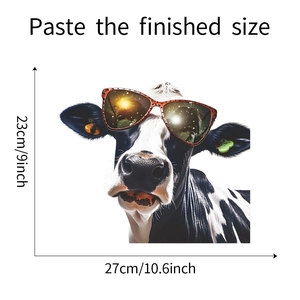 Detailed dimensions of cow wall sticker with sunglasses, 27cm width by 23cm height
