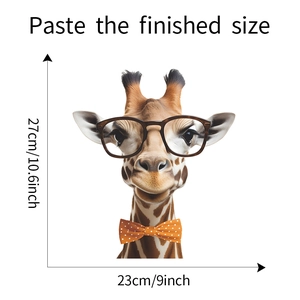 Details des Giraffen-Fensteraufklebers mit Brille und Maßen für die Wanddekoration