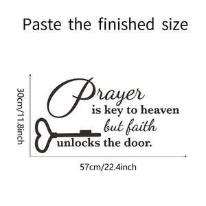 Wall sticker dimensions showing 57x30cm size with faith and prayer inspirational quote