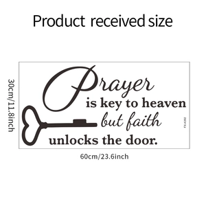 Detailed view of faith quote wall sticker with heart key and 60x30cm dimensions