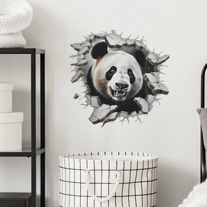 3D Panda Wandtattoo mit realistischem Mauerdurchbruch für Wohnzimmer und Schlafzimmer Deko
