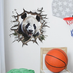 Creative 3D panda wall sticker with realistic wall hole crack effect for home living room decor
