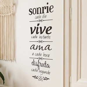 Spanish inspirational quotes wall decal featuring sonríe and vive for home decor
