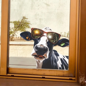 Funny cow wearing sunglasses static window sticker for creative home wall decoration