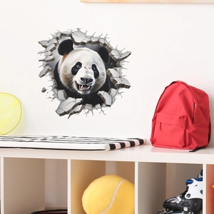 3D Wandtattoo mit Panda und Mauerdurchbruch für Schlafzimmer und Wohnzimmer Deko