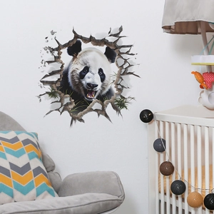 3D panda wall decal breaking through wall for living room and bedroom home decoration