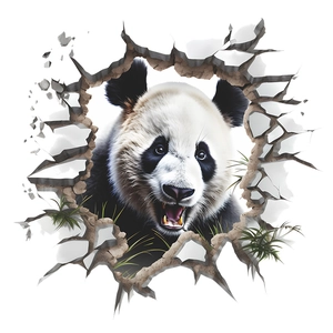 3D panda breaking through white wall creative home decor wall sticker for living room