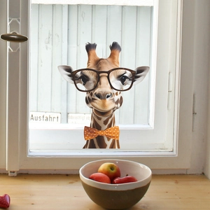 Süßer Giraffen-Fensteraufkleber mit Brille und Fliege zur Dekoration für Zuhause