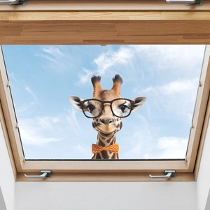 Cartoon Giraffe Mit Brille Fliege Statisch Haftender Fensteraufkleber UV Druck PVC Dekorativer Glas Wandtattoo Für Wohnzimmer