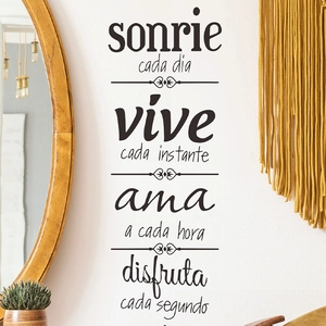 Spanish inspirational quote wall stickers for living room decor with elegant black lettering