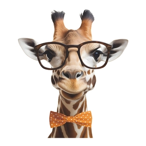 Lustiger Giraffen Fensteraufkleber mit Brille und orangefarbener Fliege für Glasdekor