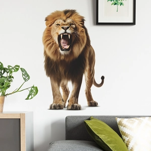 Realistic lion wall sticker for living room, modern self-adhesive PVC home decor mural