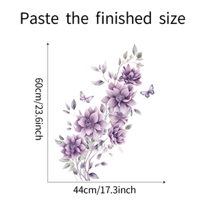 Spécifications de taille pour stickers muraux fleurs violettes mesurant 60cm par 44cm