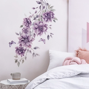 Stickers muraux fleurs violettes et papillons pour décor élégant de chambre et de salon