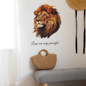 Vibrant lion head wall decal with powerful English quote for home living room decor
