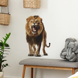 Realistic lion wall sticker featuring a roaring lion head for modern living room decor