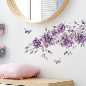 Stickers muraux fleurs violettes et papillons pour décoration de chambre et salon