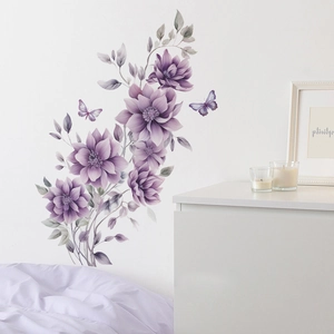 Stickers muraux fleurs et papillons violets élégants pour déco chambre et salon